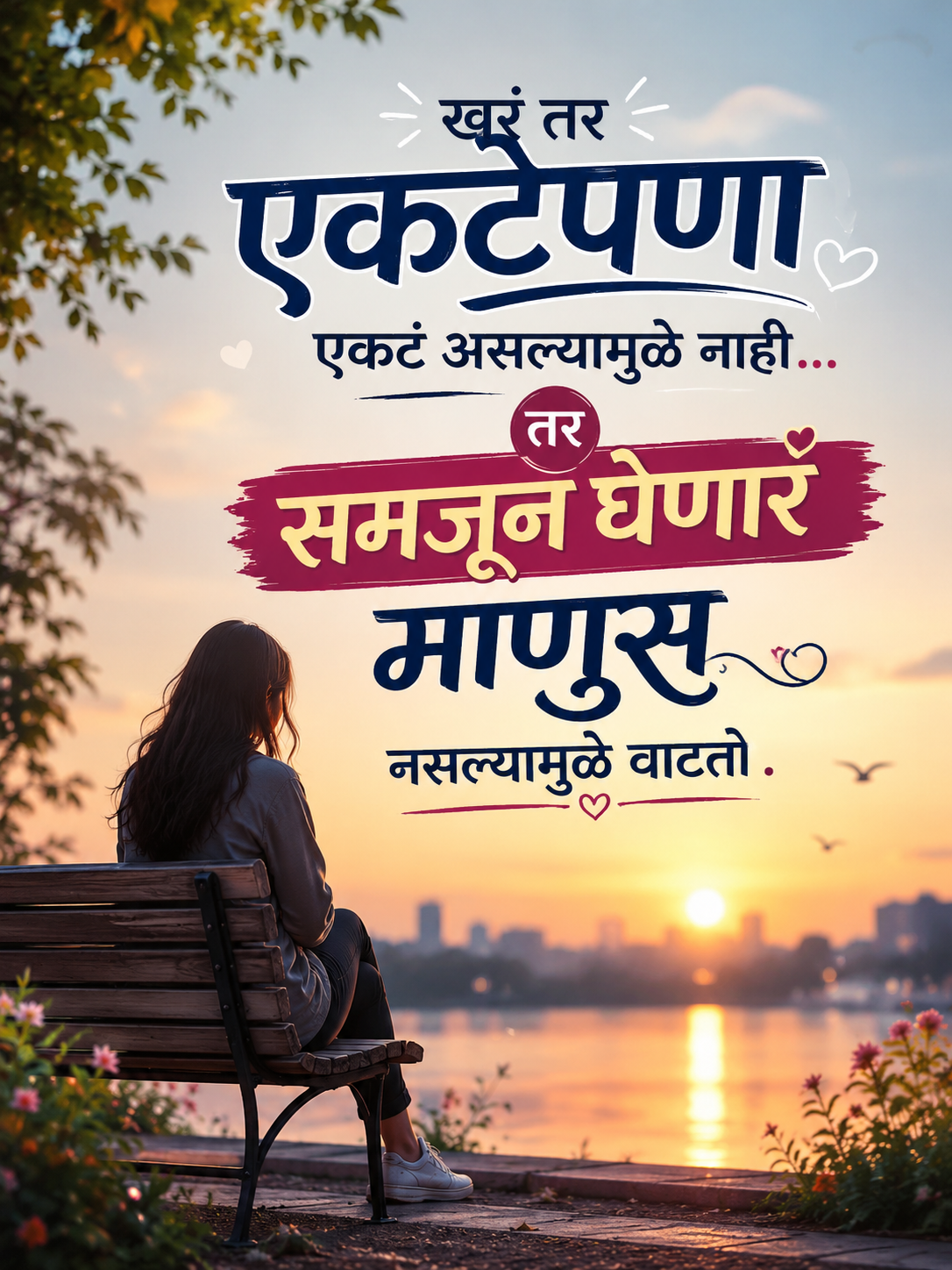 खरं तर एकटेपणा एकटं असल्यामुळे नाही… तर समजून घेणारं माणूस नसल्यामुळे वाटतो.
